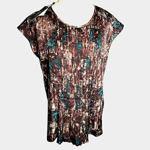 Pleated Front Cap Sleeves Gift Office Party Business Abstract Print Talbots 14